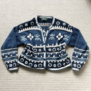 Vintage oversized embroidered grandmacore knit cardigan